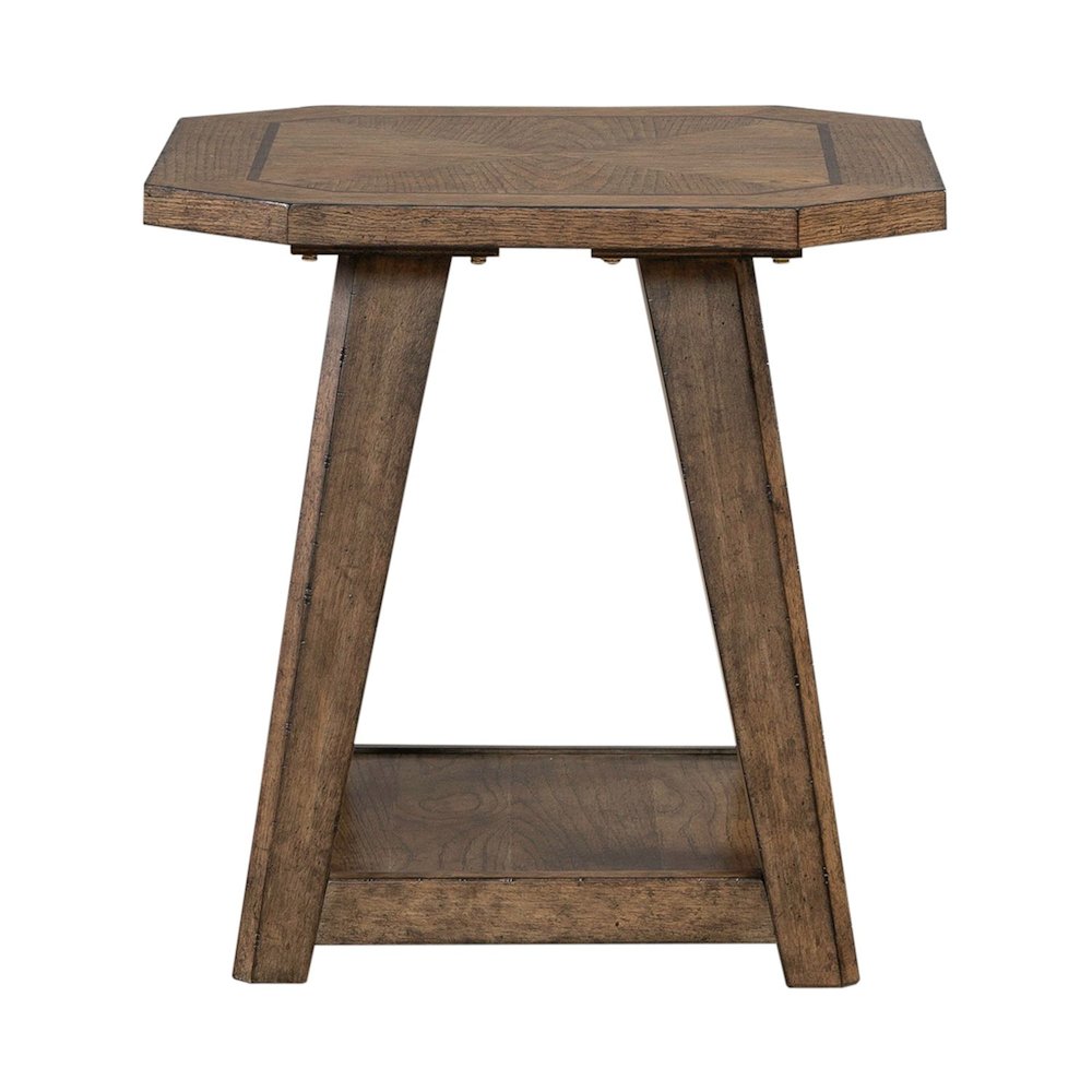 3 Piece Set - Octagonal Cocktail Table, 2 Octagonal End Tables - Amber Brown Oak
