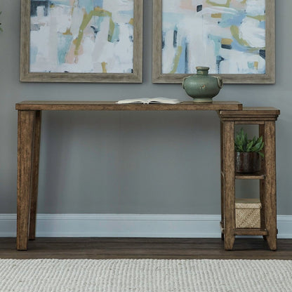 3 Piece Set for Living Room - Console Table, 2 Stools - Amber Brown Oak