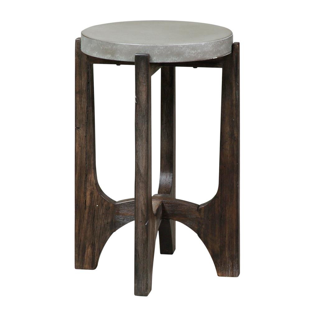 Brown Round Side Table with Concrete Top – Ideal End Table for Living Room