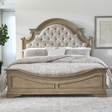 Queen Upholstered Bed, Dresser & Mirror, Night Stand - Weathered Bisque