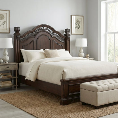Cognac King Poster Headboard Solid and Manufactured Wood Traditional Design