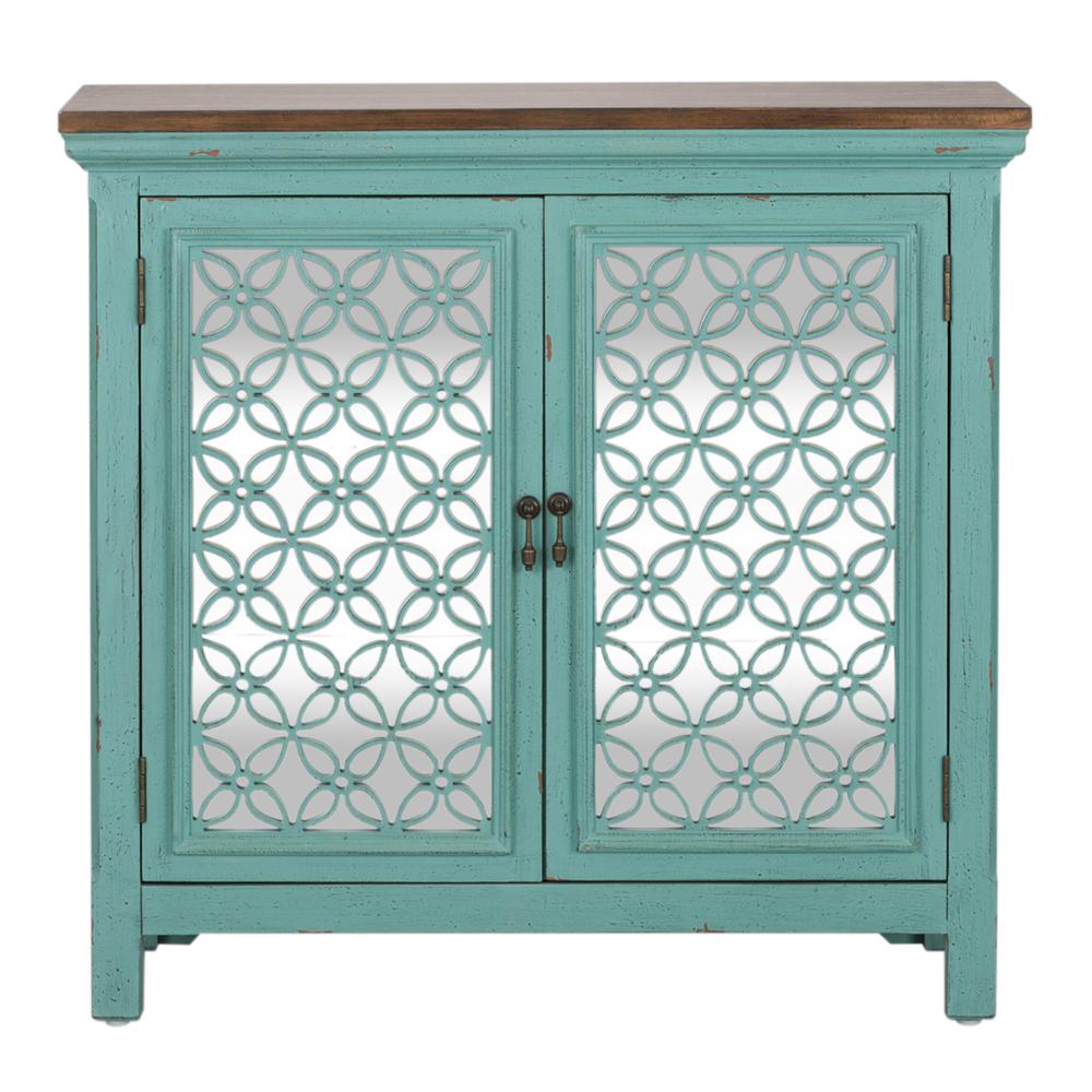 Kensington 2 Door Accent Cabinet in Turquoise w/ Worn Wood Tone Top