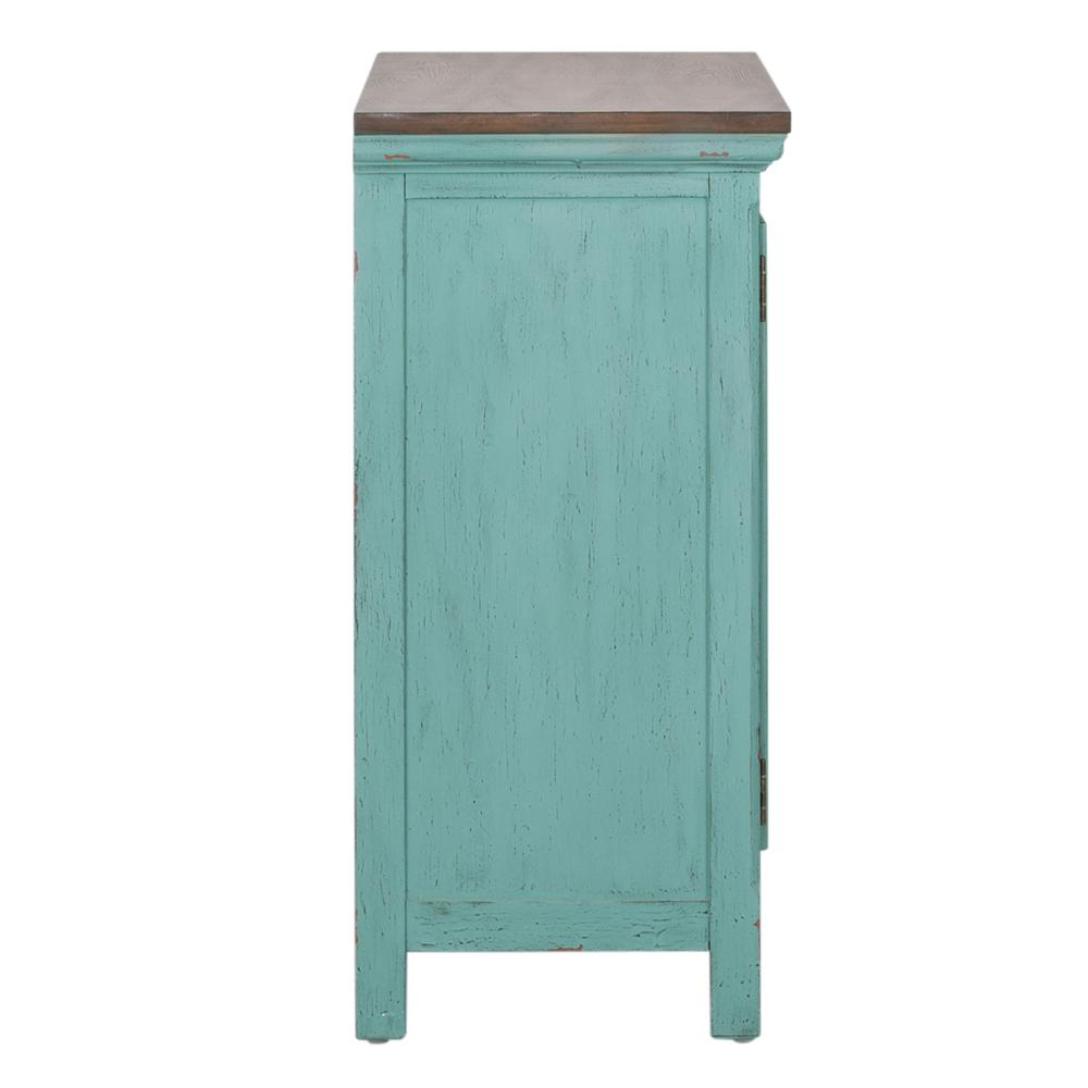 Kensington 2 Door Accent Cabinet in Turquoise w/ Worn Wood Tone Top