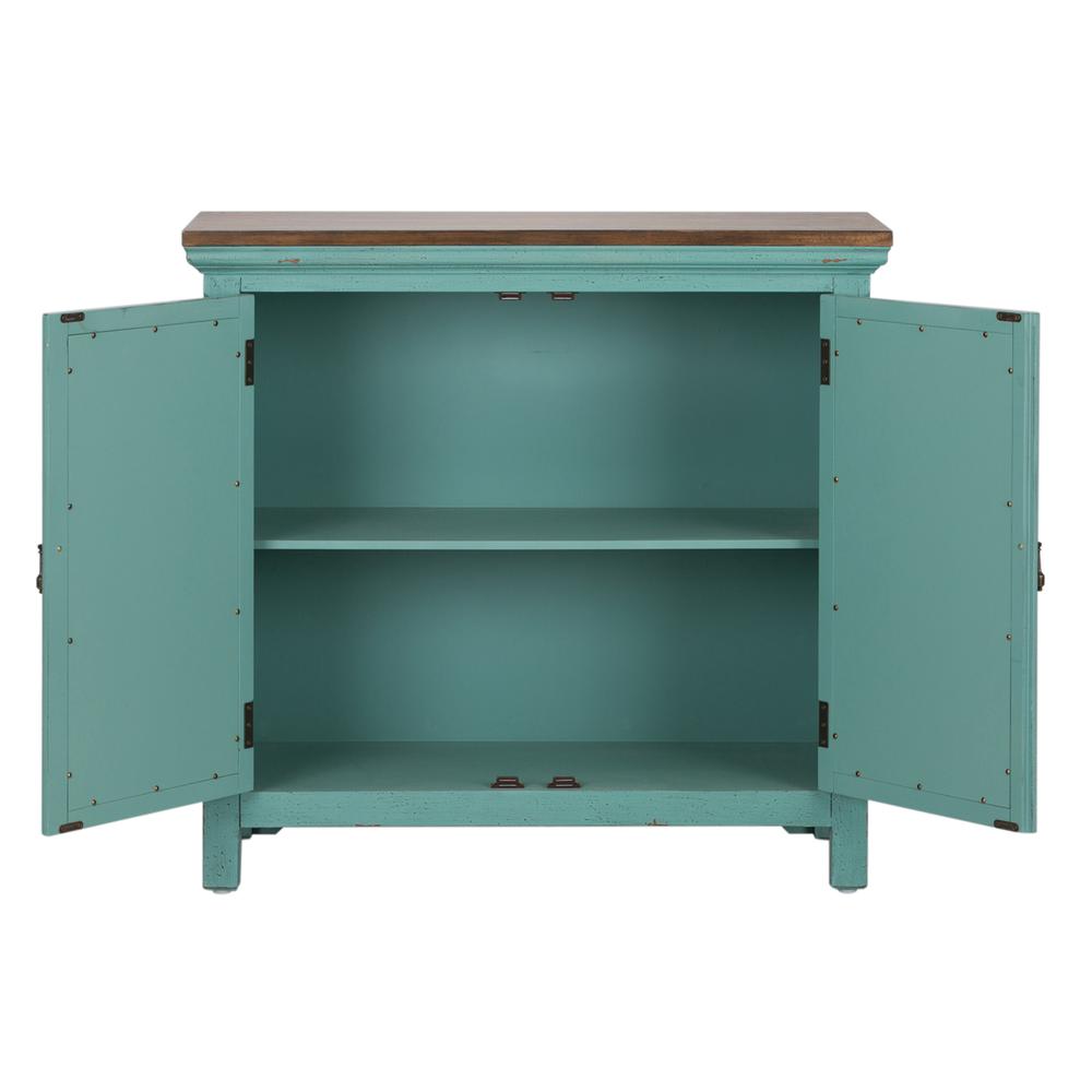 Kensington 2 Door Accent Cabinet in Turquoise w/ Worn Wood Tone Top