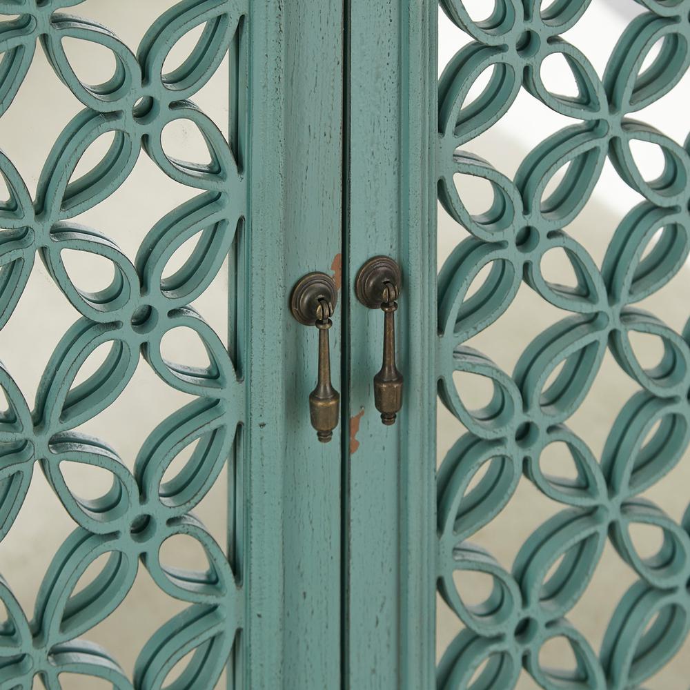 Kensington 2 Door Accent Cabinet in Turquoise w/ Worn Wood Tone Top