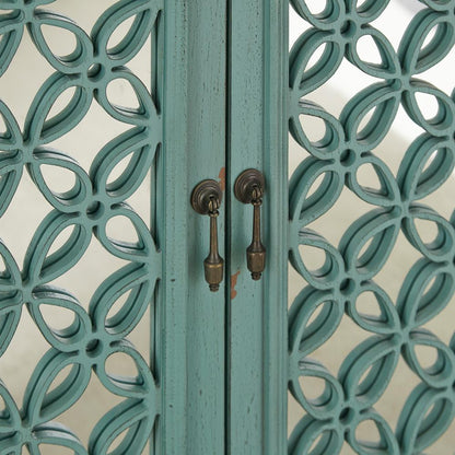 Kensington 2 Door Accent Cabinet in Turquoise w/ Worn Wood Tone Top