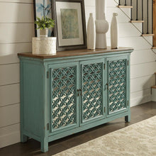 Kensington 3 Door Accent Cabinet in Turquoise w/ Worn Wood Tone Top