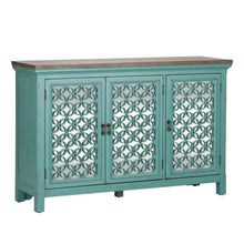 Kensington 3 Door Accent Cabinet in Turquoise w/ Worn Wood Tone Top