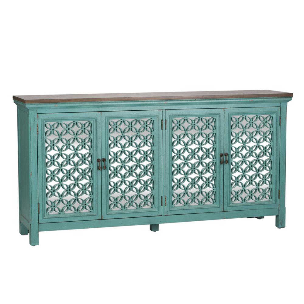 Kensington 4 Door Accent Cabinet in Turquoise w/ Worn Wood Tone Top