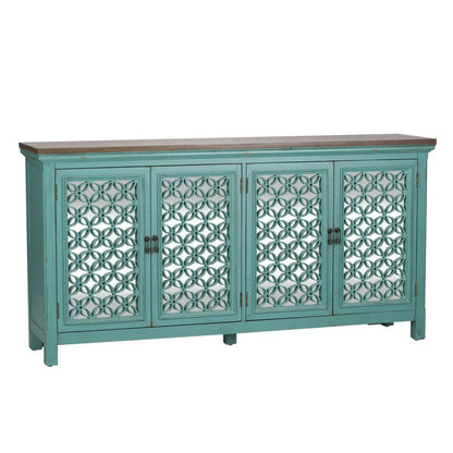 Kensington 4 Door Accent Cabinet in Turquoise w/ Worn Wood Tone Top