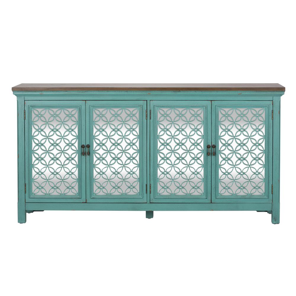 Kensington 4 Door Accent Cabinet in Turquoise w/ Worn Wood Tone Top
