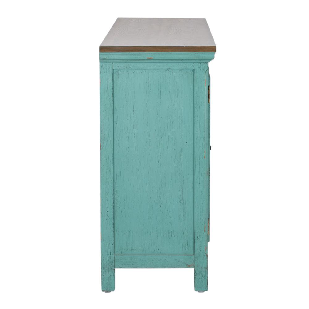Kensington 4 Door Accent Cabinet in Turquoise w/ Worn Wood Tone Top