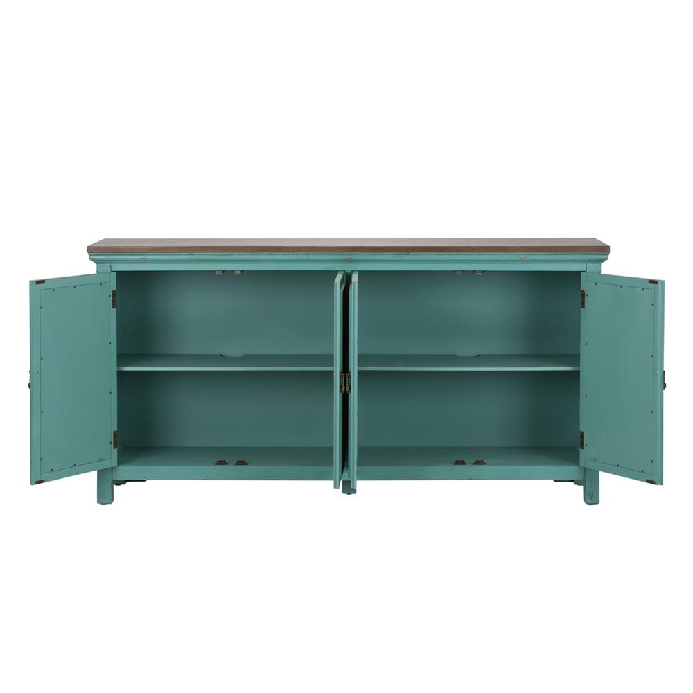 Kensington 4 Door Accent Cabinet in Turquoise w/ Worn Wood Tone Top