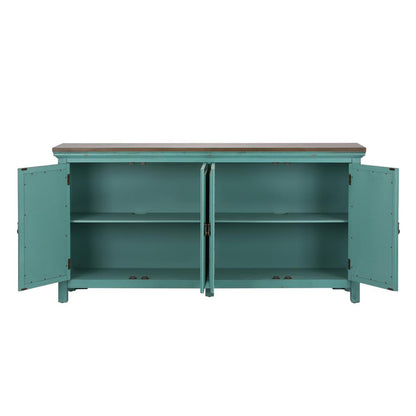 Kensington 4 Door Accent Cabinet in Turquoise w/ Worn Wood Tone Top