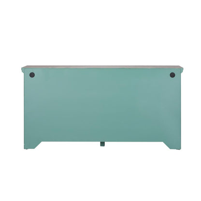 Kensington 4 Door Accent Cabinet in Turquoise w/ Worn Wood Tone Top