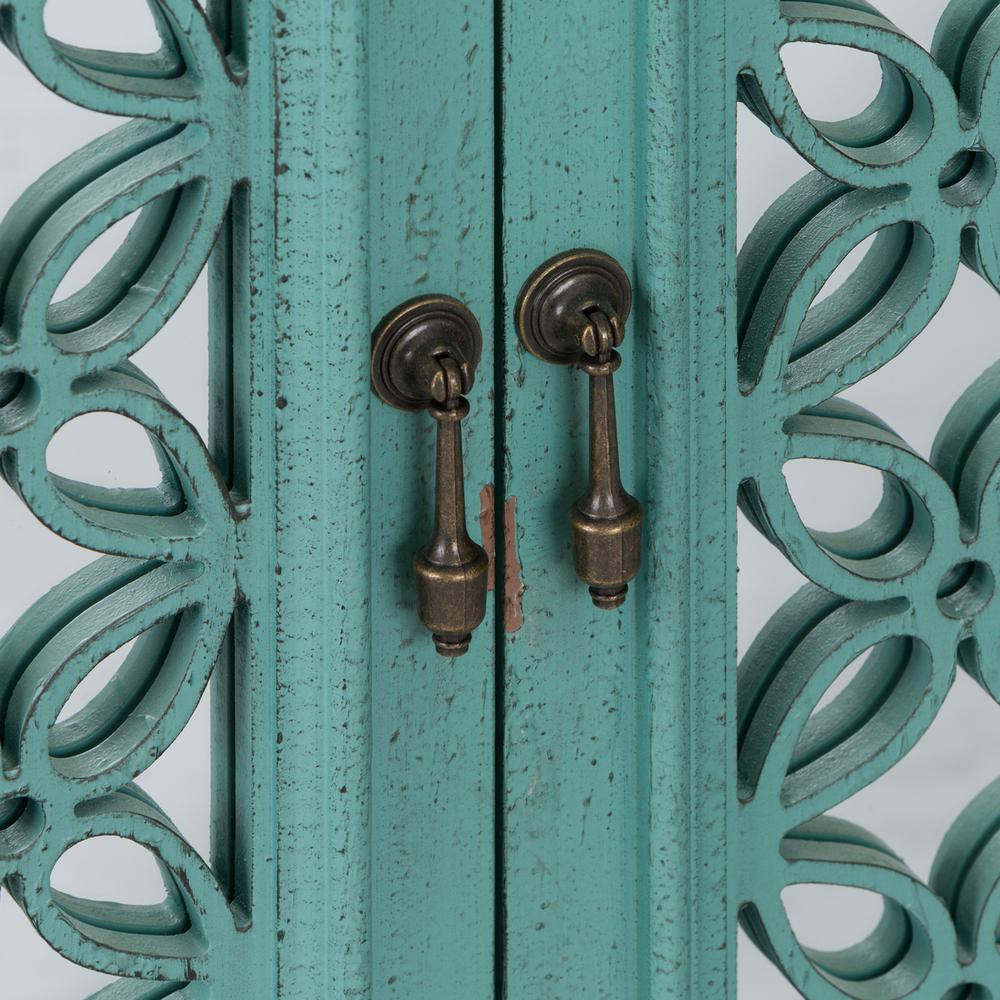 Kensington 4 Door Accent Cabinet in Turquoise w/ Worn Wood Tone Top