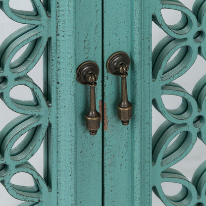 Kensington 4 Door Accent Cabinet in Turquoise w/ Worn Wood Tone Top