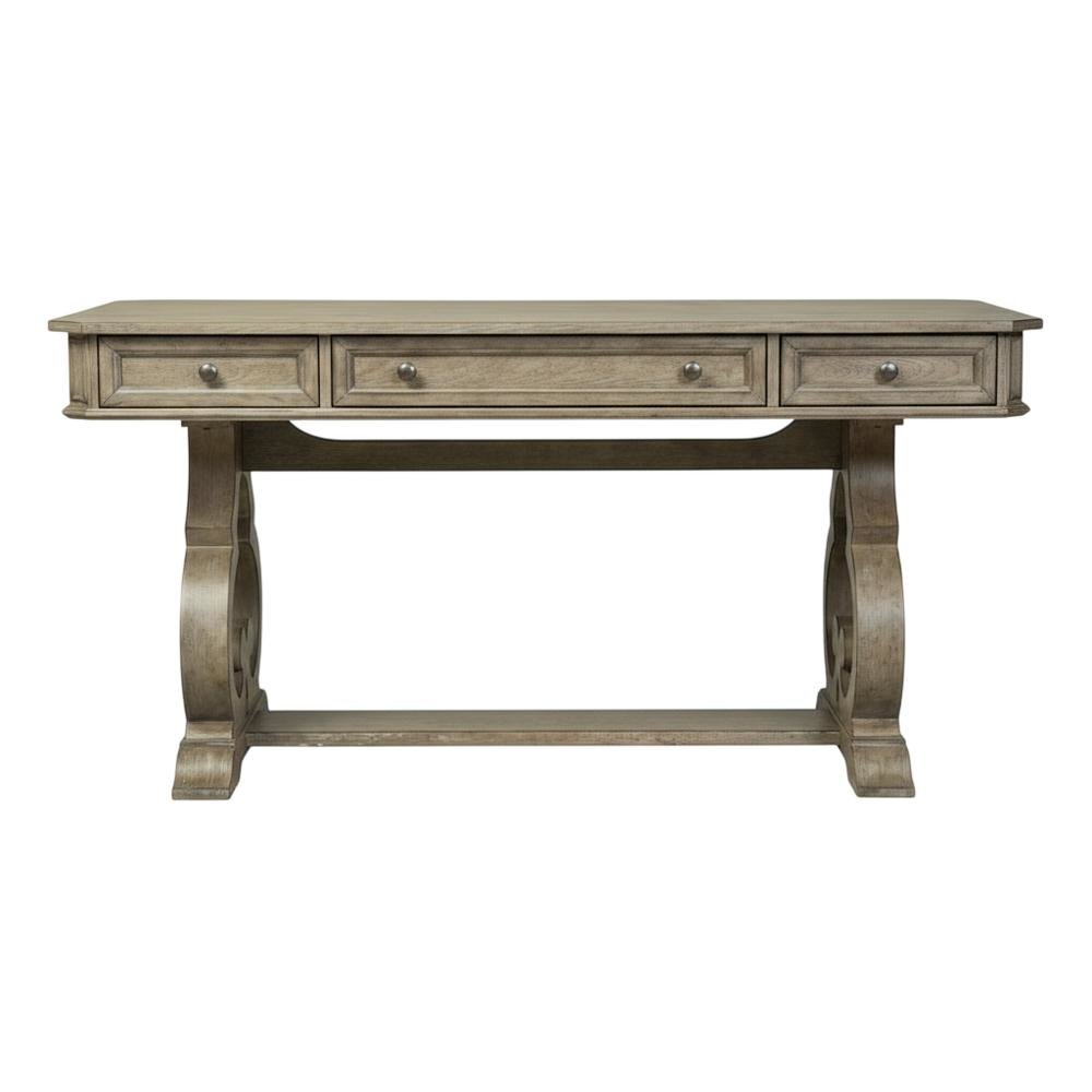 Heathered Taupe Office Desk With Rubberwood And White Oak Veneers