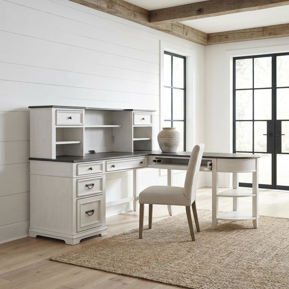 L Shaped Desk Set In White With Charcoal Top For Modern Office Spaces