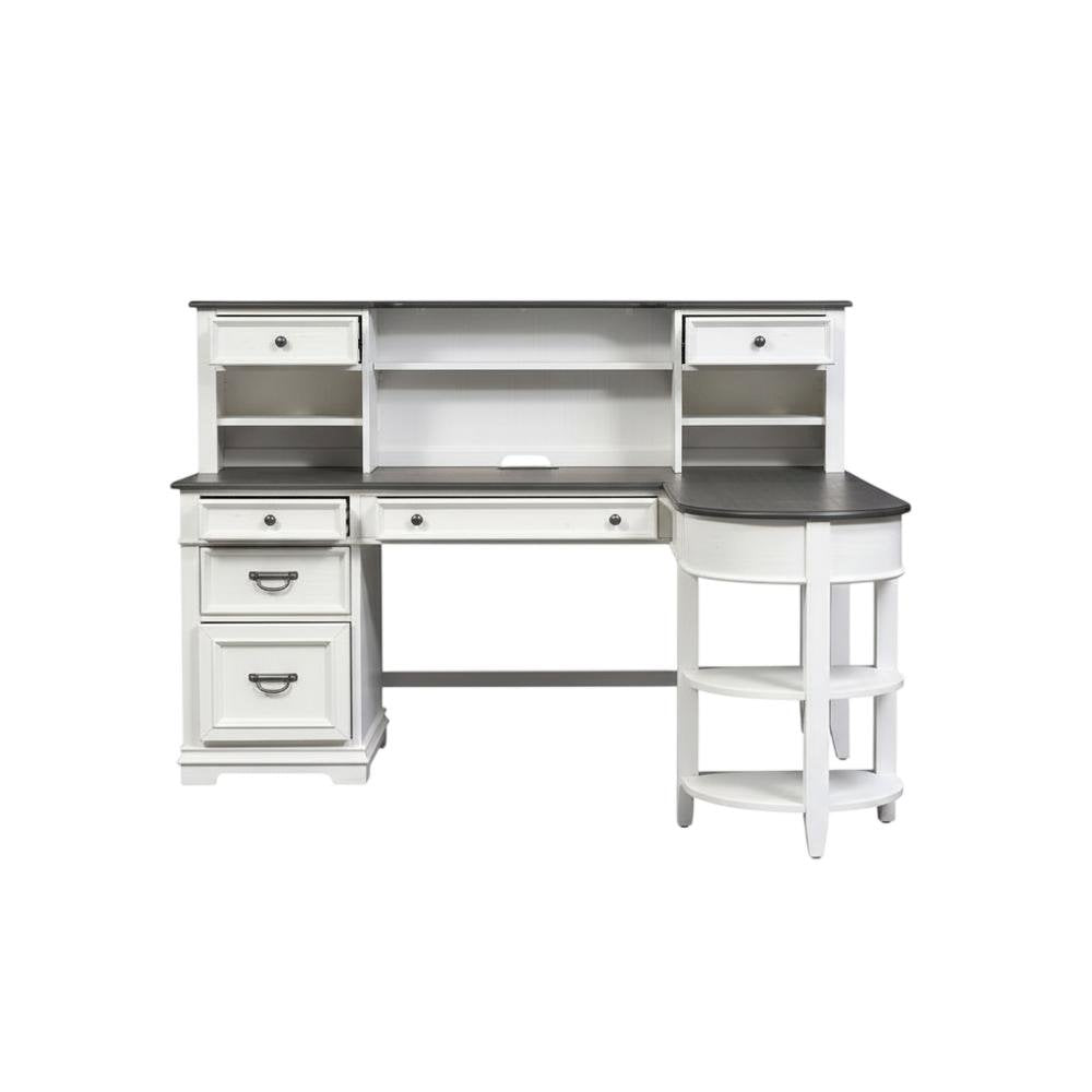 L Shaped Desk Set In White With Charcoal Top For Modern Office Spaces