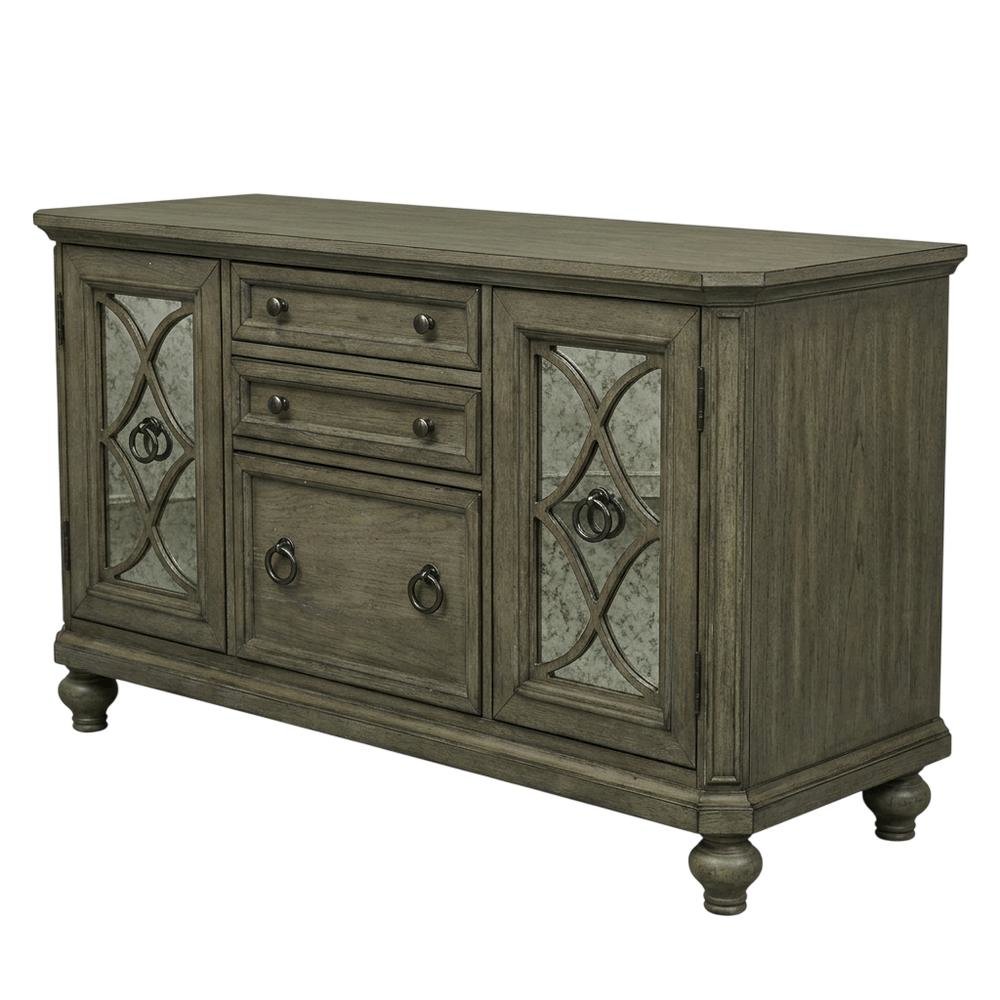 Rustic Credenza in Heathered Taupe with Storage and Wooden Finish