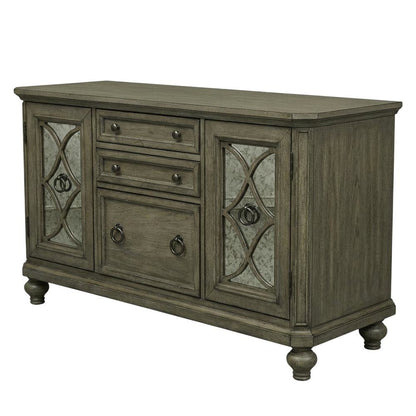 Rustic Credenza in Heathered Taupe with Storage and Wooden Finish