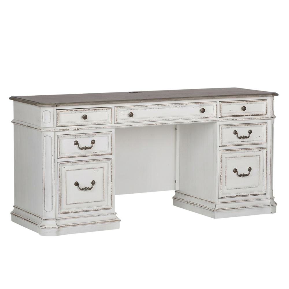Antique White Credenza with Weathered Finish and Rubberwood Construction