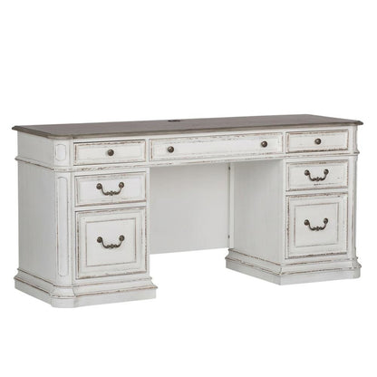 Antique White Credenza with Weathered Finish and Rubberwood Construction