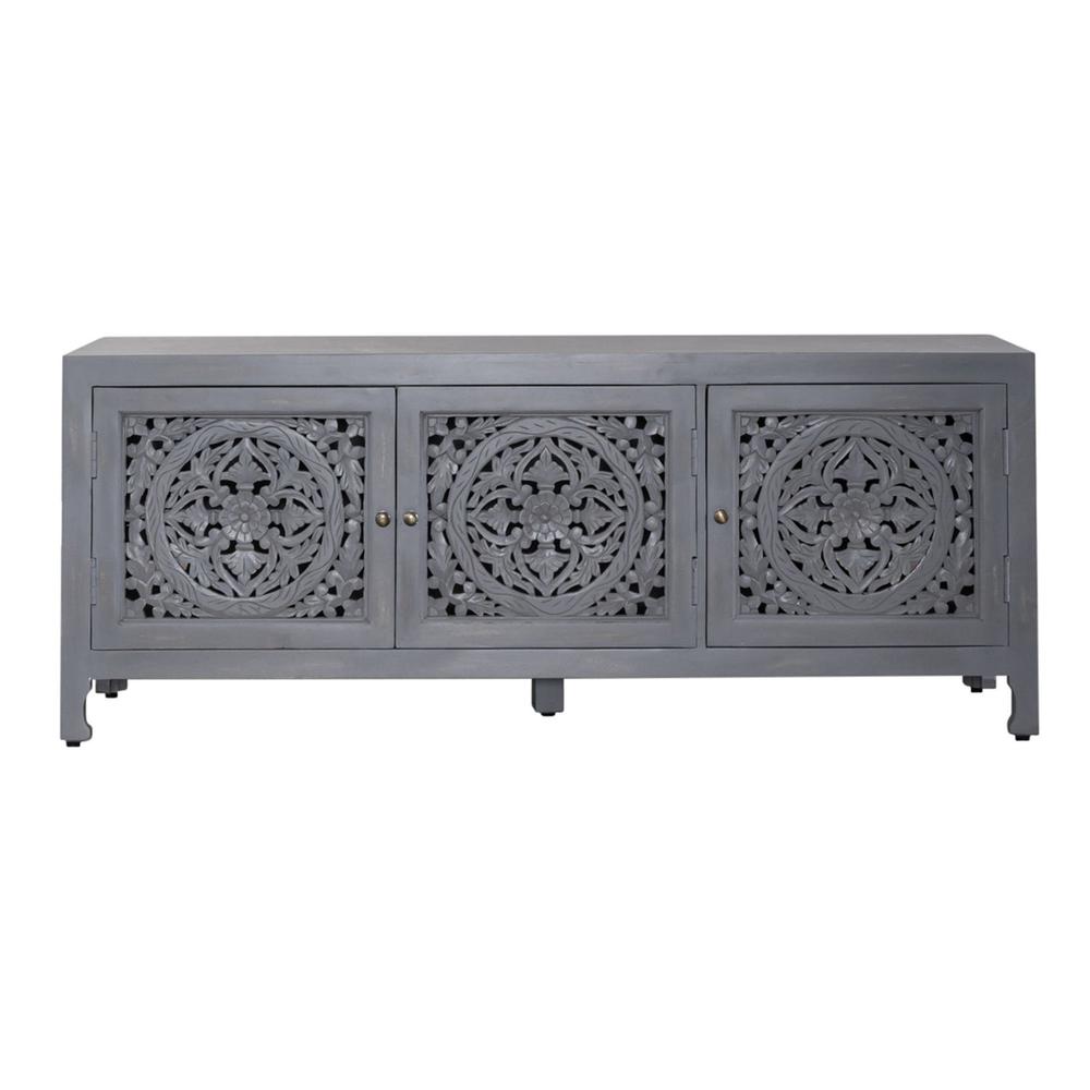 Marisol 65 Inch 3 Door Accent TV Stand in Weathered Honey