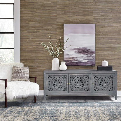 Marisol 65 Inch 3 Door Accent TV Stand in Weathered Honey