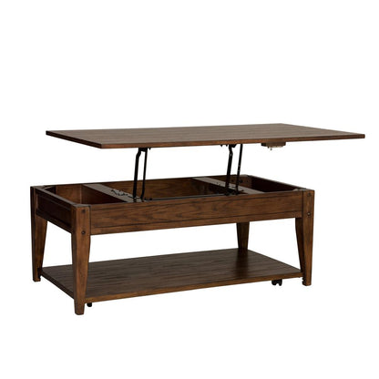 Lake House Lift Top Cocktail Table in Rustic Brown Oak
