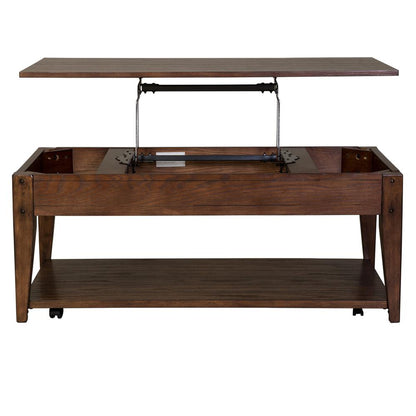 Lake House Lift Top Cocktail Table in Rustic Brown Oak