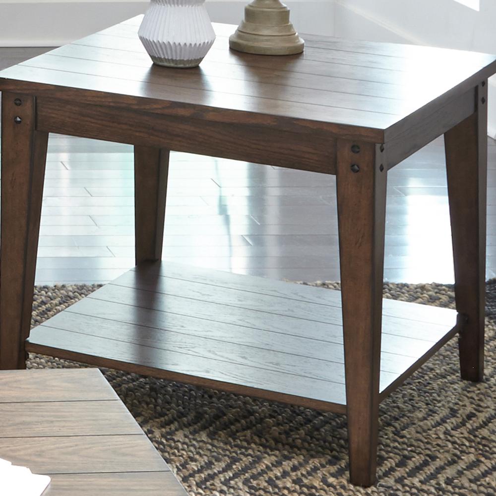 Lake House Square Lamp Table in Rustic Brown Oak