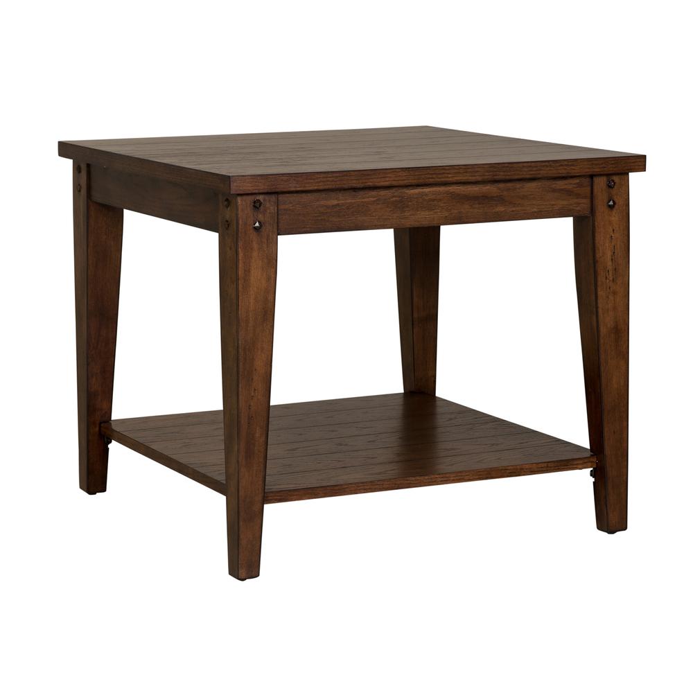 Lake House Square Lamp Table in Rustic Brown Oak