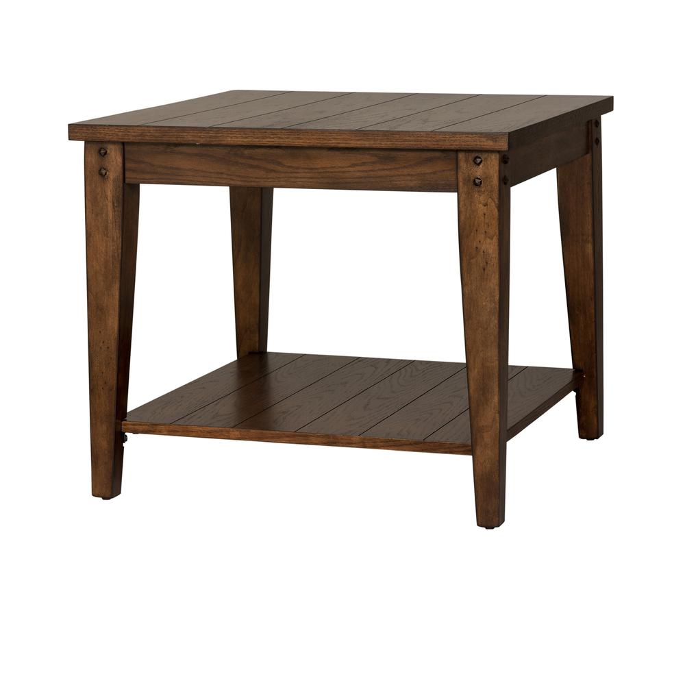 Lake House Square Lamp Table in Rustic Brown Oak