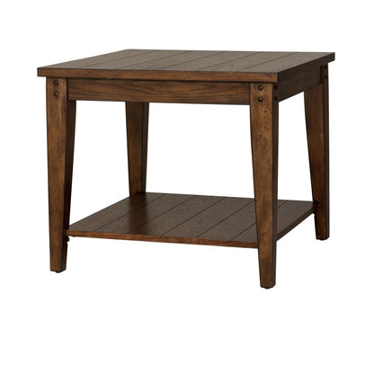 Lake House Square Lamp Table in Rustic Brown Oak