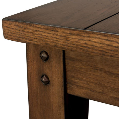 Lake House Square Lamp Table in Rustic Brown Oak