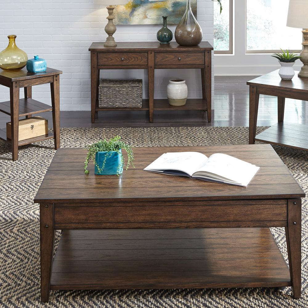 Lake House Square Lamp Table in Rustic Brown Oak