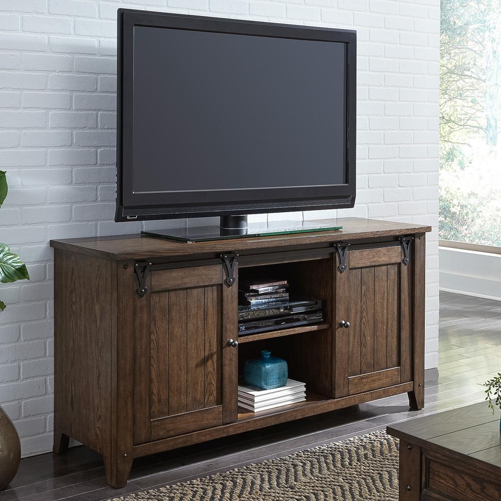 Lake House TV Console in Rustic Brown Oak