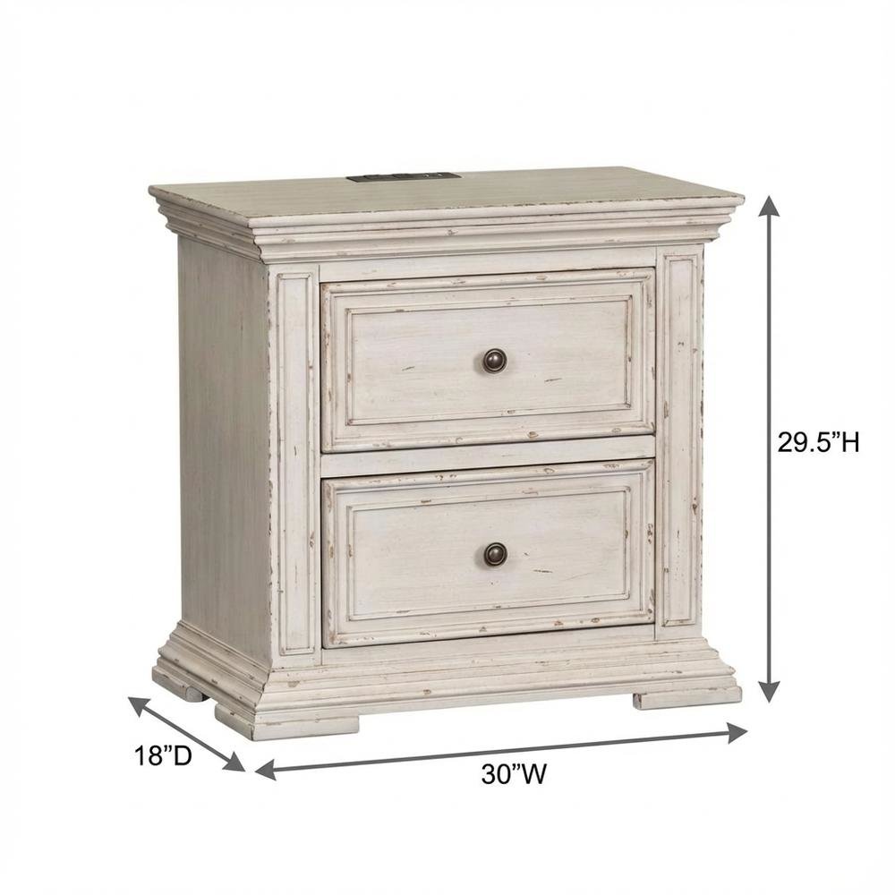 White Nightstand with Charging Station and Traditional Style
