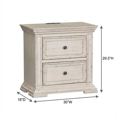 White Nightstand with Charging Station and Traditional Style