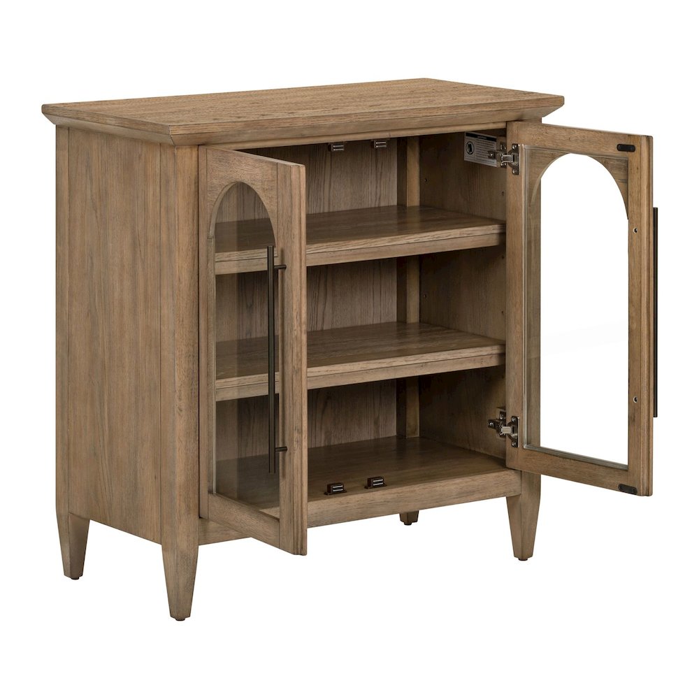 Pavilion 2 Door Accent Cabinet Eclectic Glass Door - Natural Oak Wood