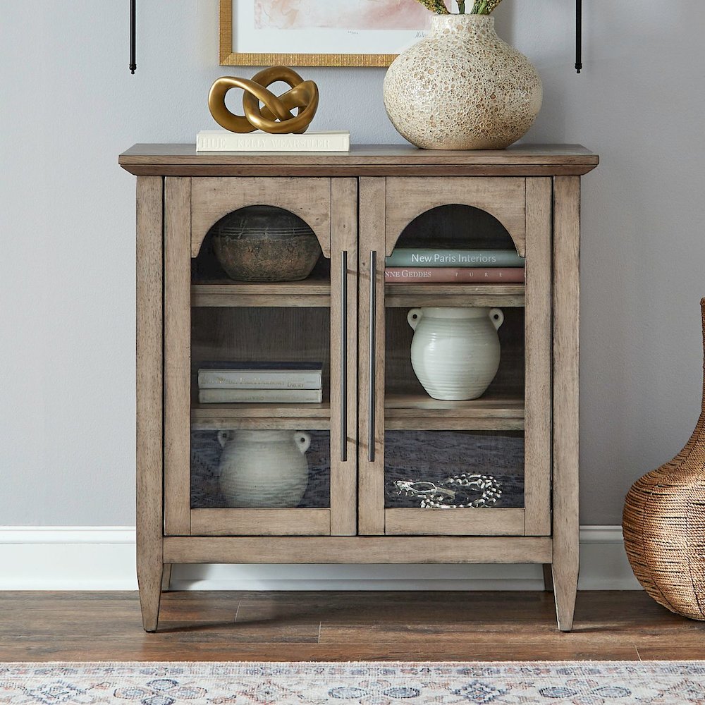 Pavilion 2 Door Accent Cabinet Eclectic Glass Door - Natural Oak Wood