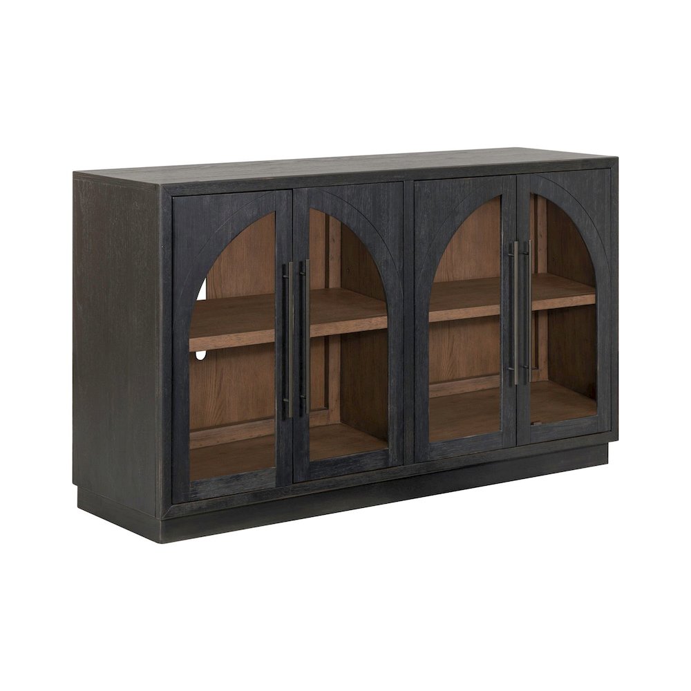 Archway 4 Door Accent Cabinet with Glass Door for Living Room - Charcoal