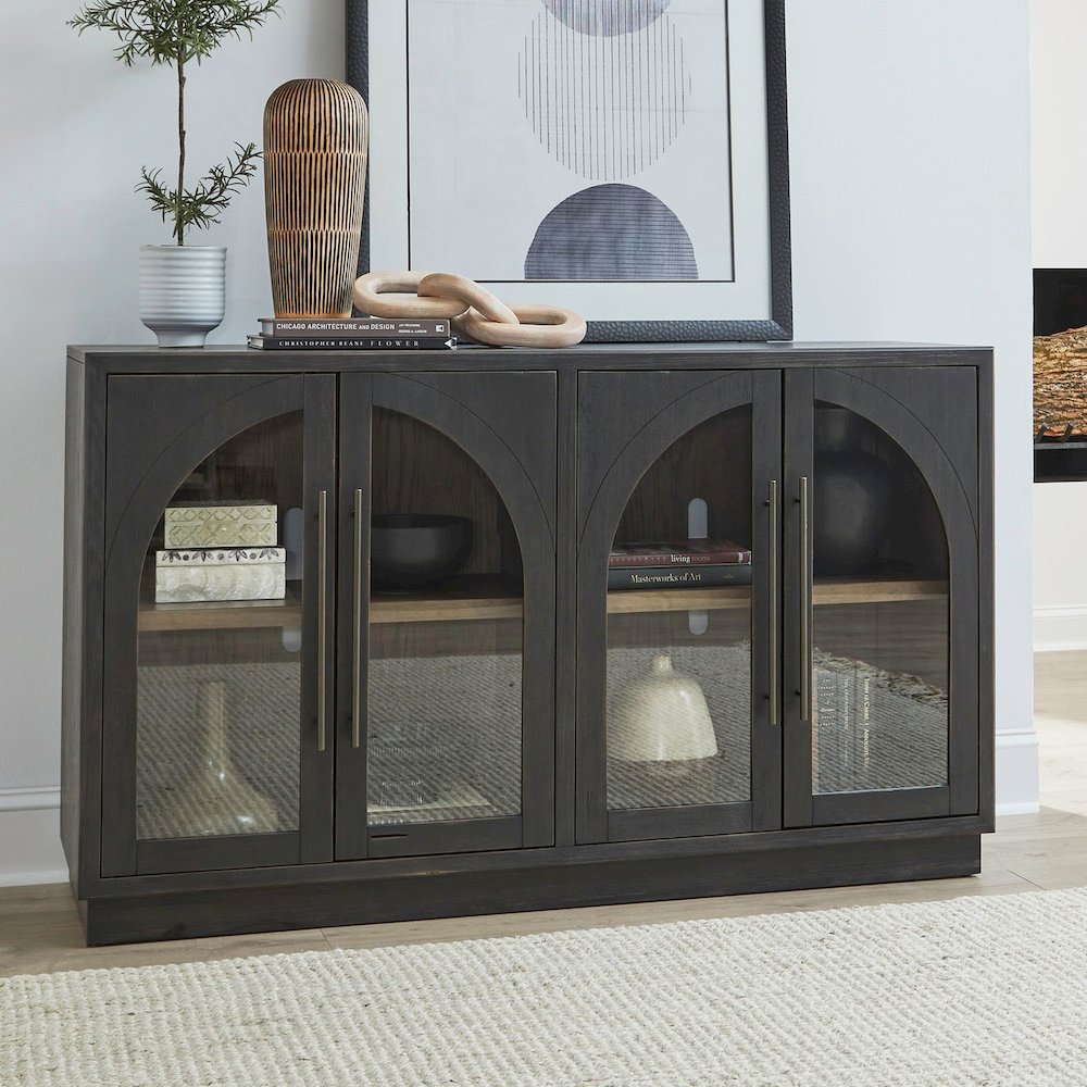 Archway 4 Door Accent Cabinet with Glass Door for Living Room - Charcoal