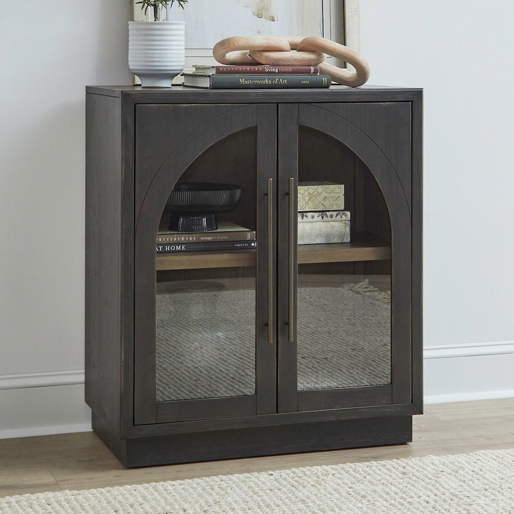 Archway 2 Door Accent Cabinet with Glass Door for Living Room - Charcoal