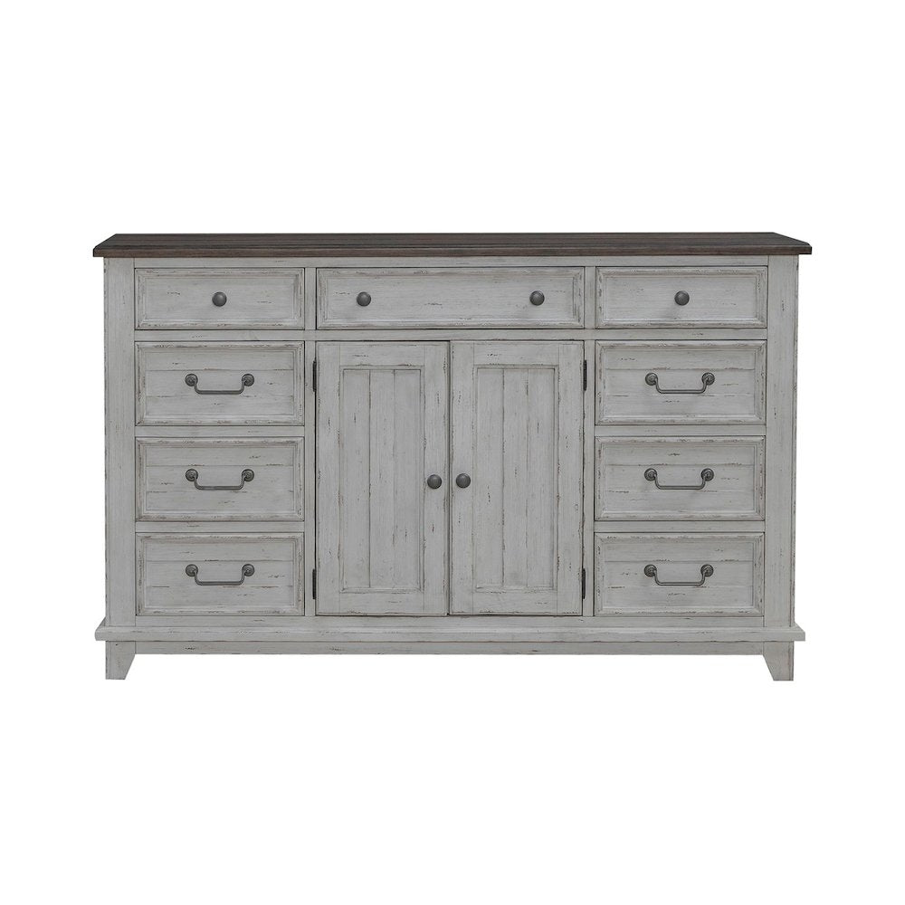 River Place 2 Door 9 Drawer Bedroom Dresser Cottage - Riverstone White & Tobacco