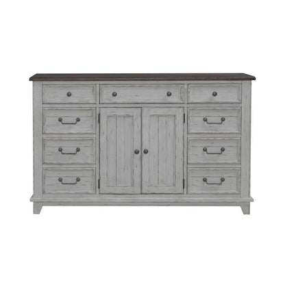 River Place 2 Door 9 Drawer Bedroom Dresser Cottage - Riverstone White & Tobacco