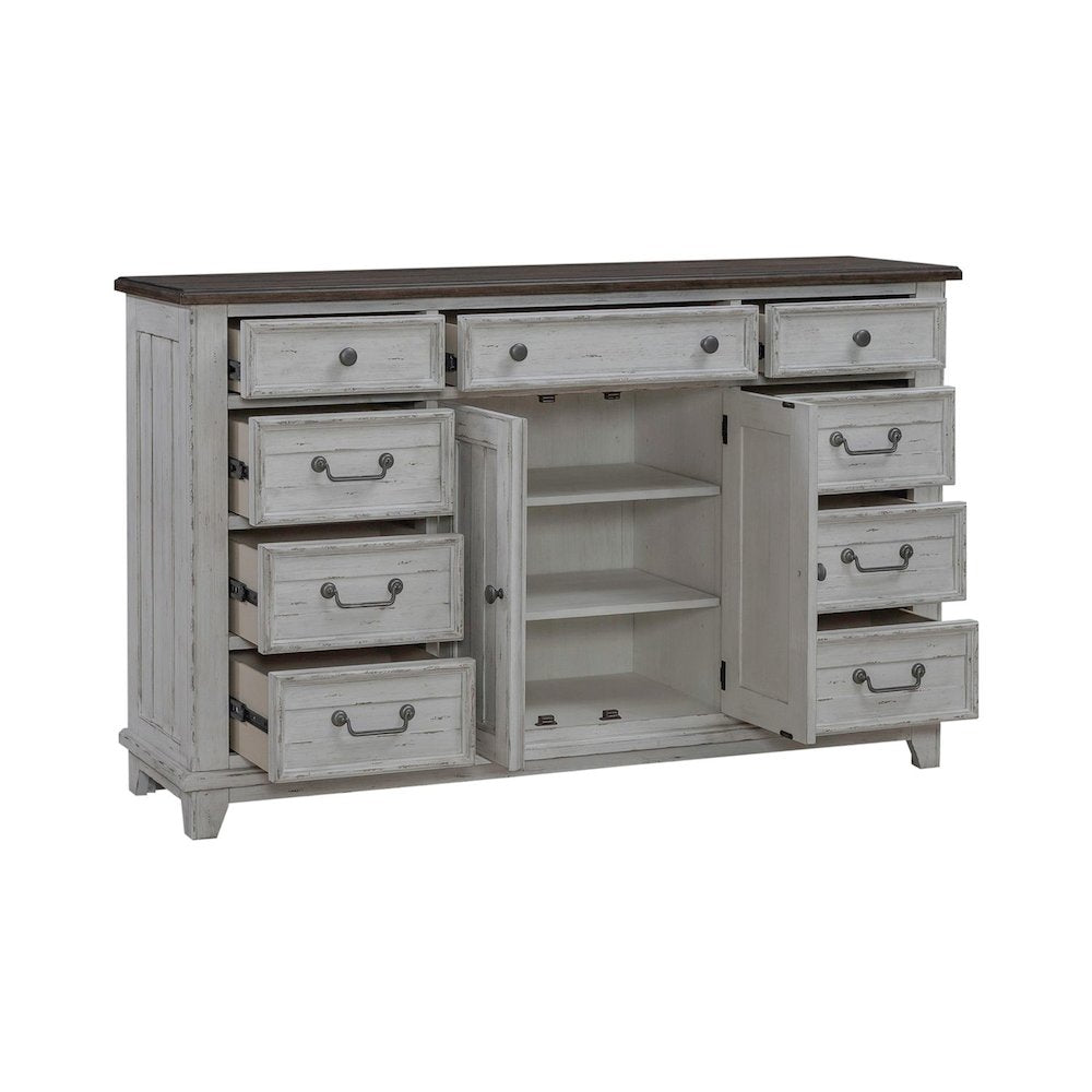 River Place 2 Door 9 Drawer Bedroom Dresser Cottage - Riverstone White & Tobacco