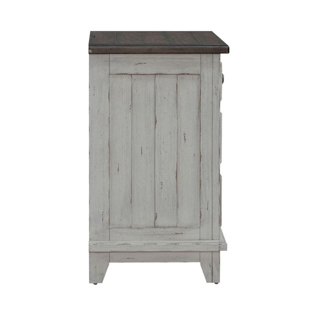 3 Drawer  Nightstand with AC USB Charging Station Cottage , White & Tobacco Wood